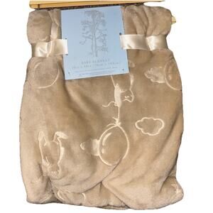 Winnie the Pooh Bear Collection Embossed Balloon Lovey Plush Baby Blanket Beige